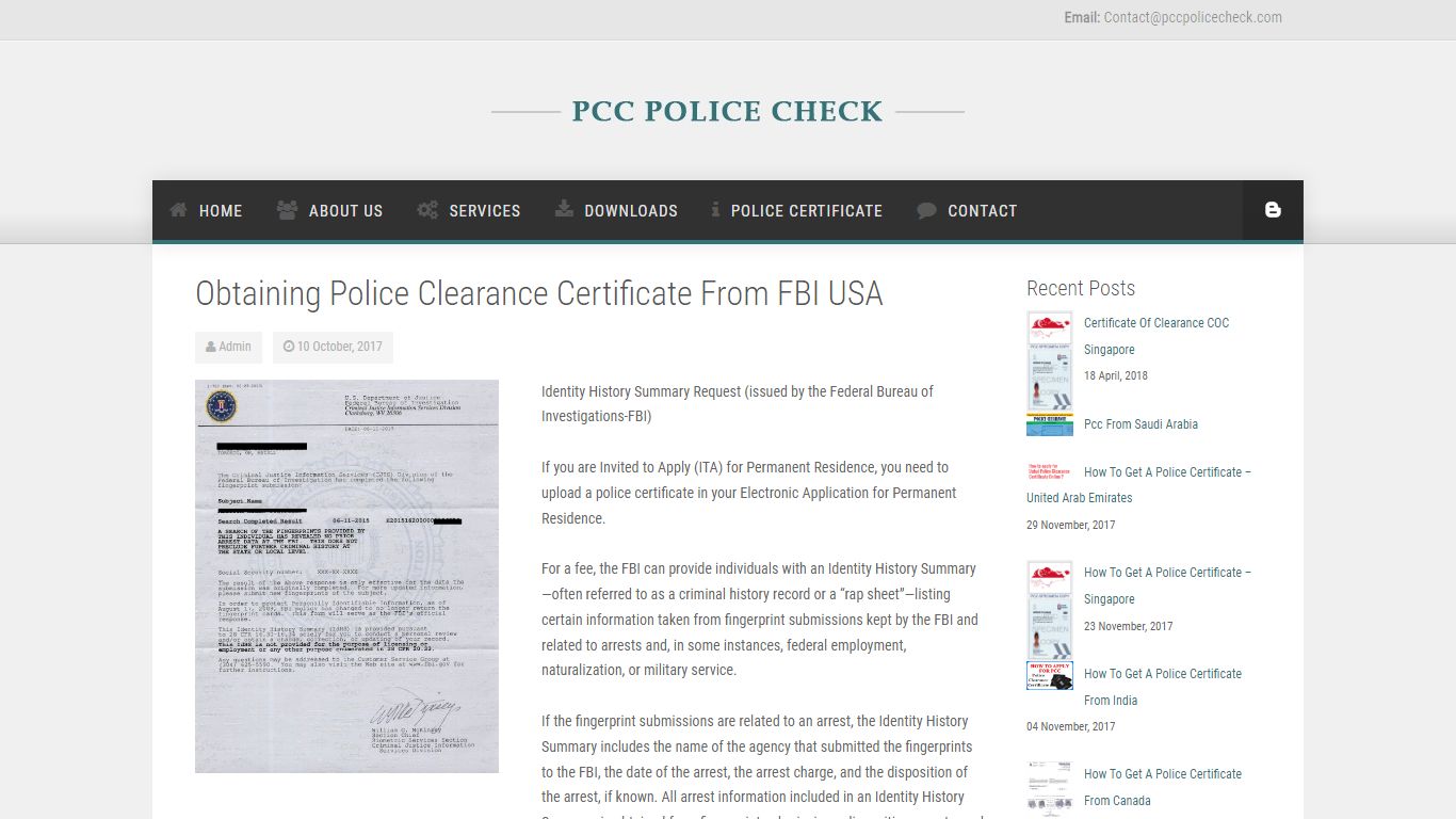 Obtaining Police Clearance Certificate From FBI USA